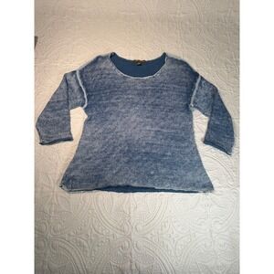 Tommy Bahama Blue‎ Linen Cotton Blend Acid Wash Knit Sweater Small 3/4 Sleeve